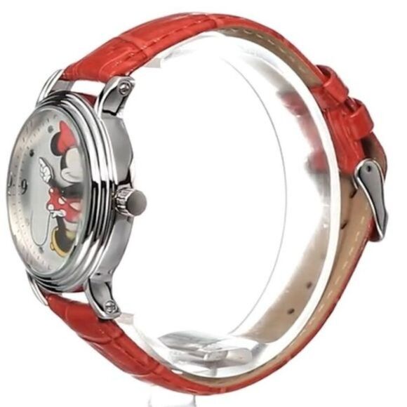 Women's Disney Minnie Mouse Red Faux Leather Buckle Watch - Picture 7 of 12